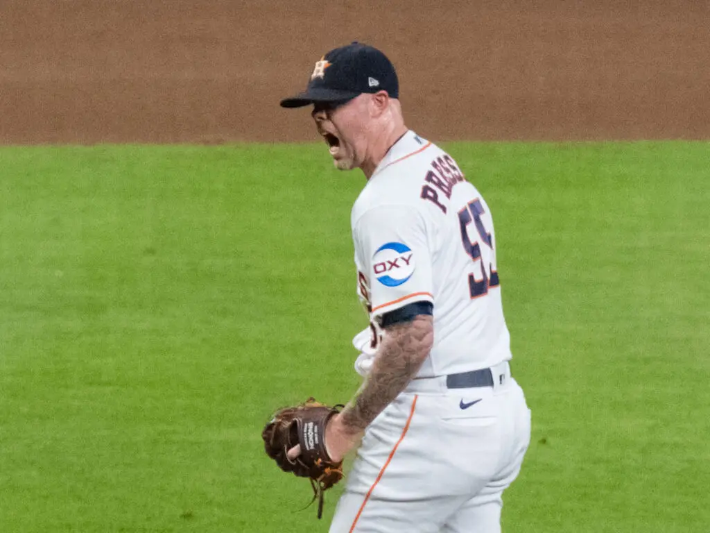 Astros closer Ryan Pressly loves the big playoff pressure moments. Justin Verlander started another Game 1 for the Astros. (Photo by F. Carter Smith)