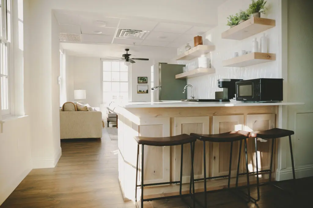 Crazy - Water Hotel rooms include full kitchens and modern amenities.