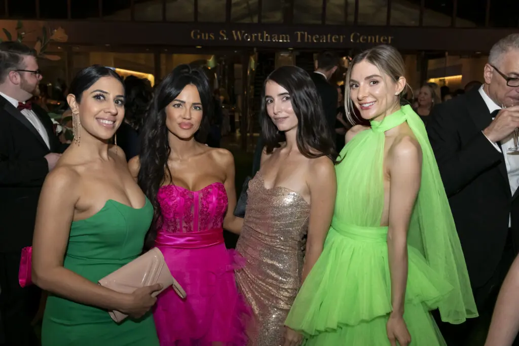 Dr. Nishi Mehdiratta, Irene Mavrianos, Tania Kane, Denise Reyes at the black-tie dinner following Houston Grand Opera's world premiere of 'Intelligence.' (Photo by Anthony Rathbun)
