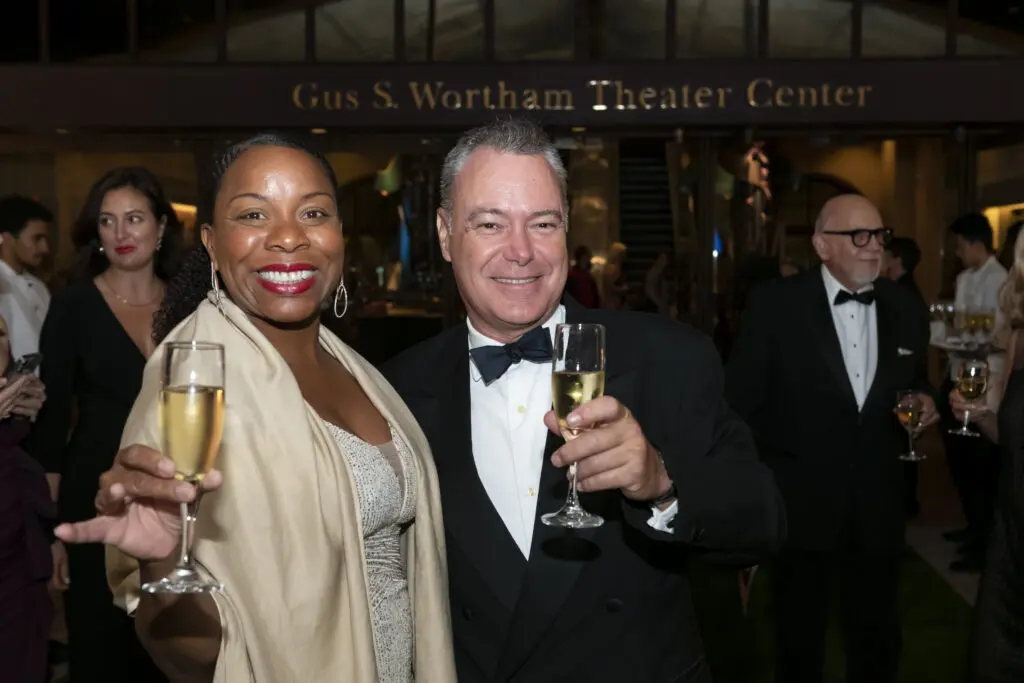 Dr. Rose-Ann Blenman-Abange, Dr. Mike Krimholtz at the black-tie dinner following Houston Grand Opera's world premiere of 'Intelligence.' (Photo by Anthony Rathbun)