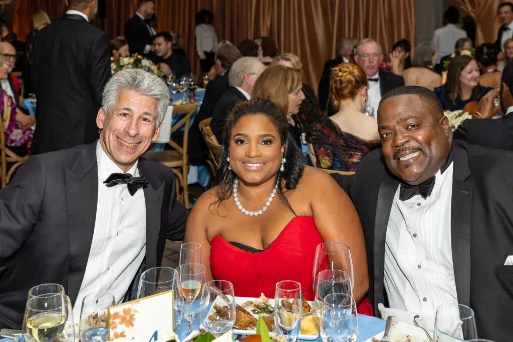 Joe Greenberg, Charlene & Tym Tombar at the black-tie dinner following Houston Grand Opera's world premiere of 'Intelligence.' (Photo by Emily Jaschke)