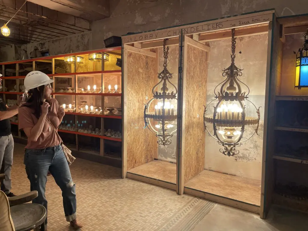 The Baker Hotel's historic light fixtures are being restored for installation. (Photo by Courtney Dabney)