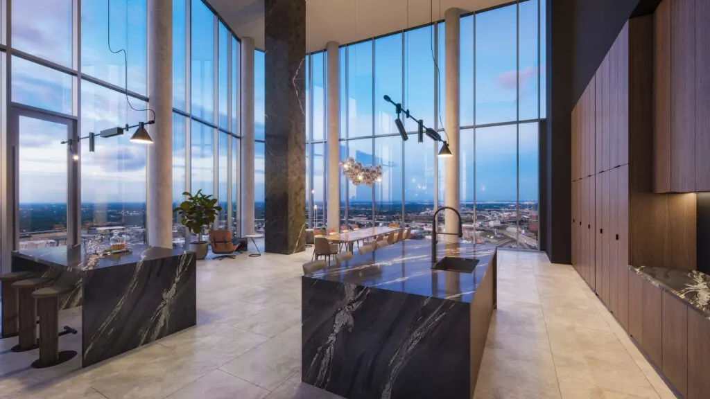 Architectural renderings unveil a lavish home theater complete with a wet bar, private saunas for ultimate relaxation, and flexible spaces that adapt to your desires.