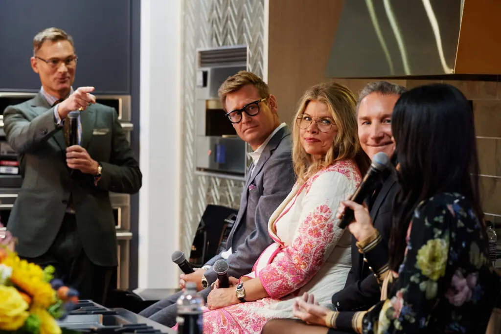 Moderator Lloyd Princeton, Ross See, Denise McGaha, Gonzalo Bueno, Caitlin Wilson at Monogram event at Capital Distributing