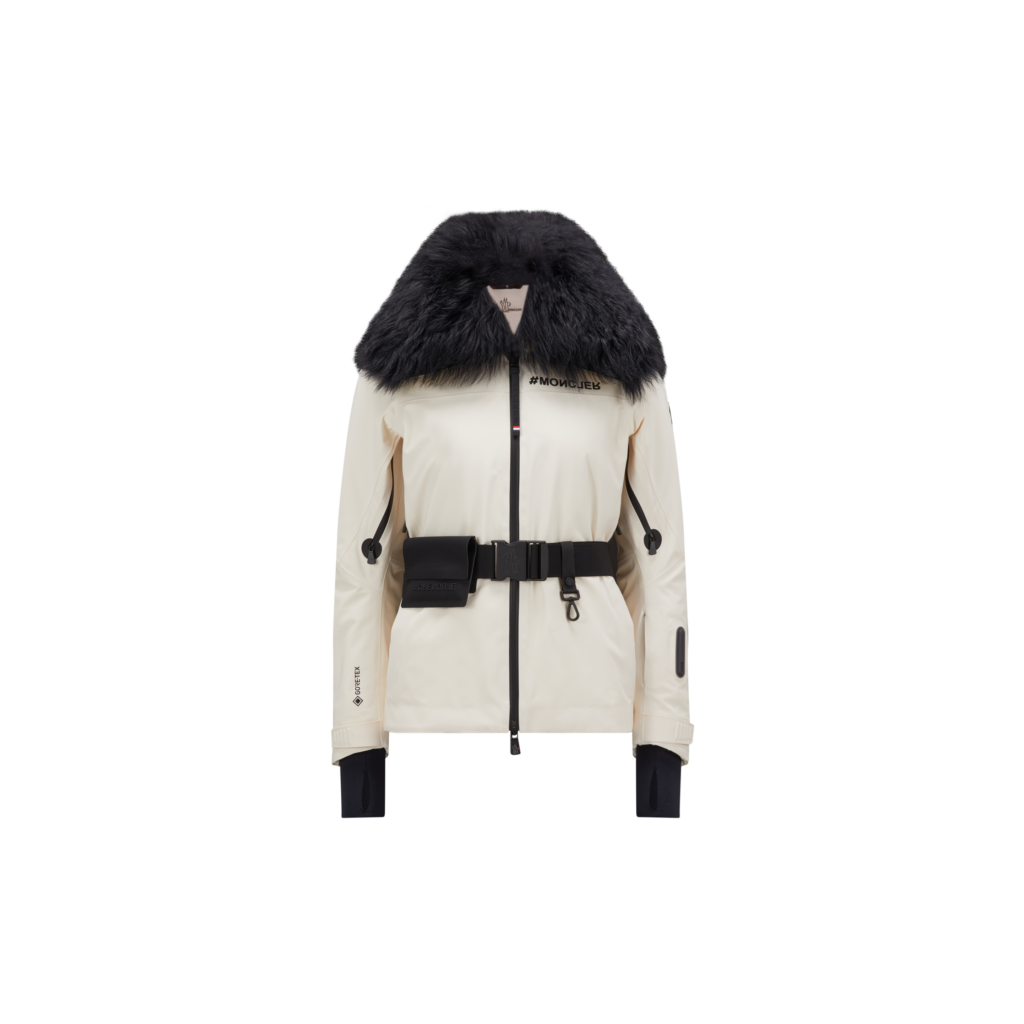 Moncler Vizelle Belted Down Jacket with Shearling Ruff