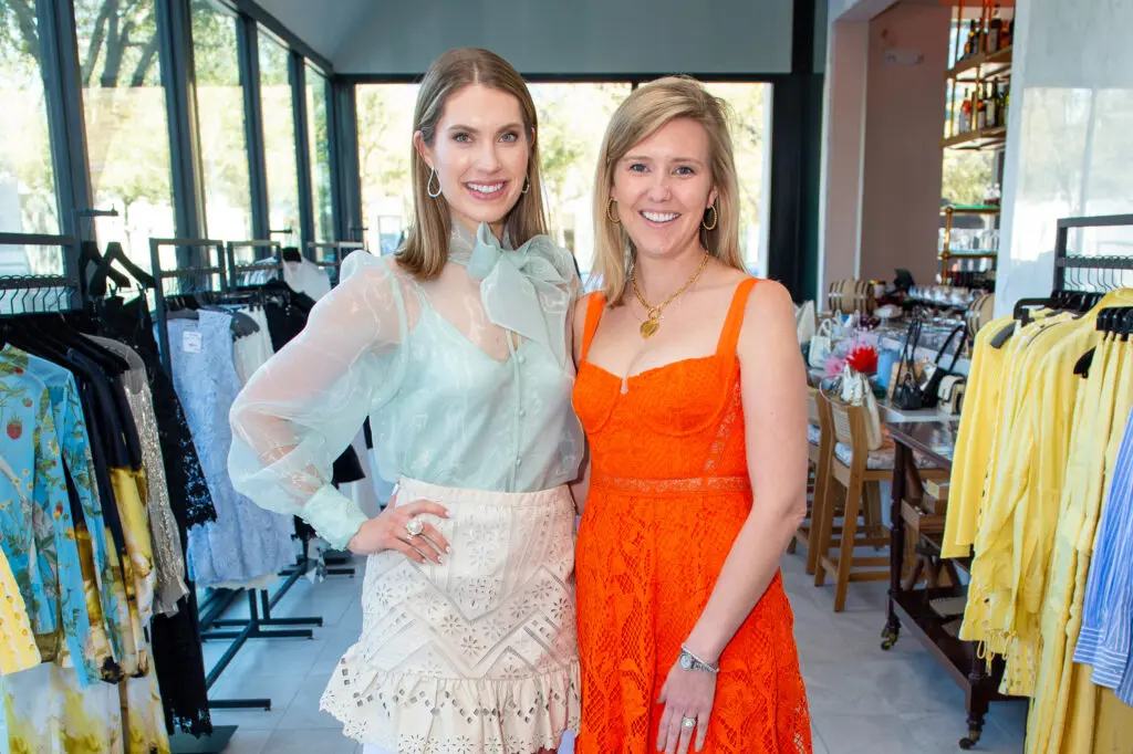 Claire Day, Melissa Moncrief at Tavola for the luncheon/Tootsies fashion event at the new Italian restaurant on Post Oak Boulevard. (Photo by Jacob Powers)