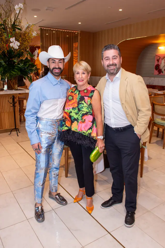 Fady Armanious, Donna Lewis, Franck Savoy  at Tavola for the luncheon/Tootsies fashion event at the new Italian restaurant on Post Oak Boulevard. (Photo by Jacob Powers)