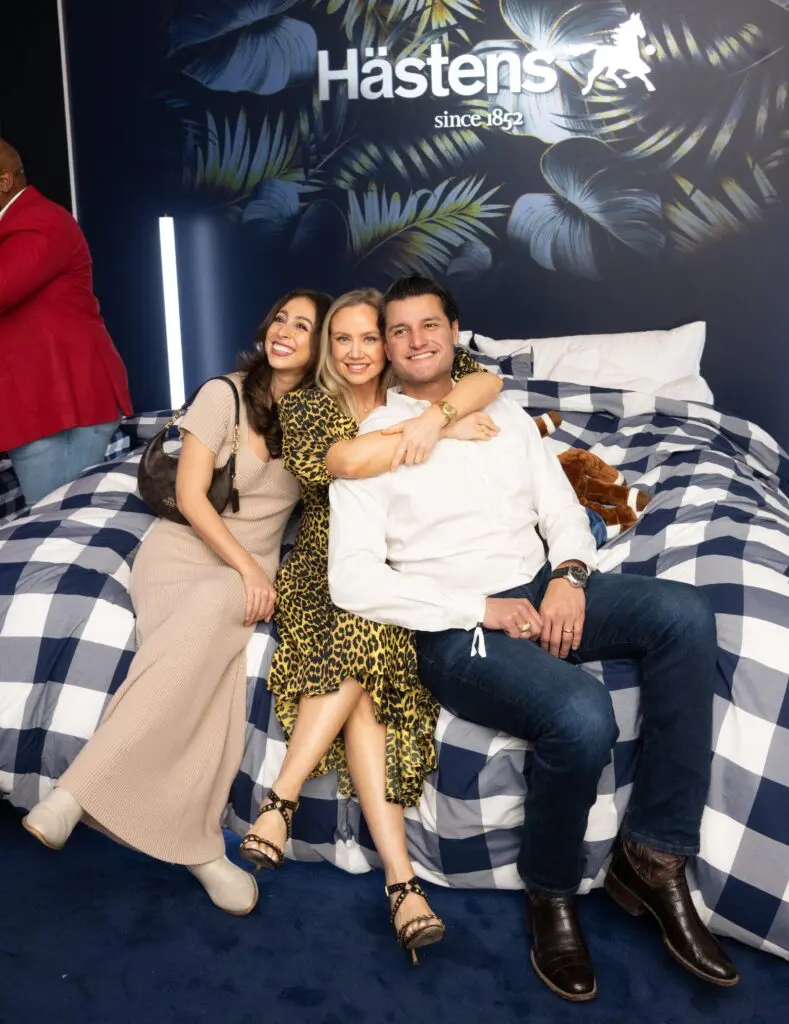 Gairy Natividad, Sarah & Victor Mendoza getting cozy at the grand opening of Swedish bedmaker Hästens in River Oaks District. (Photo by Daniel Ortiz)