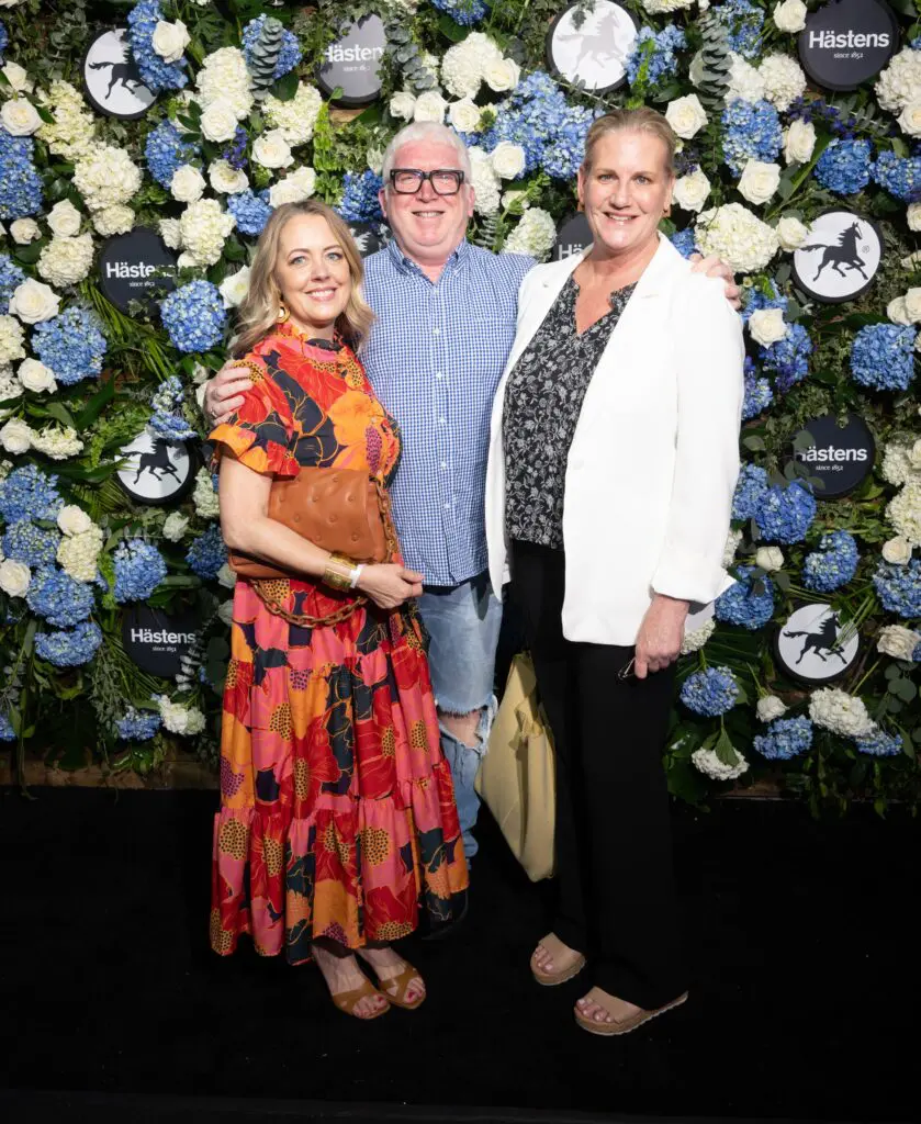 Victoria Sheffield, Tim Maloney, Kara Rockefeller Williams at the grand opening of Swedish bedmaker Hästens in River Oaks District. (Photo by Daniel Ortiz)