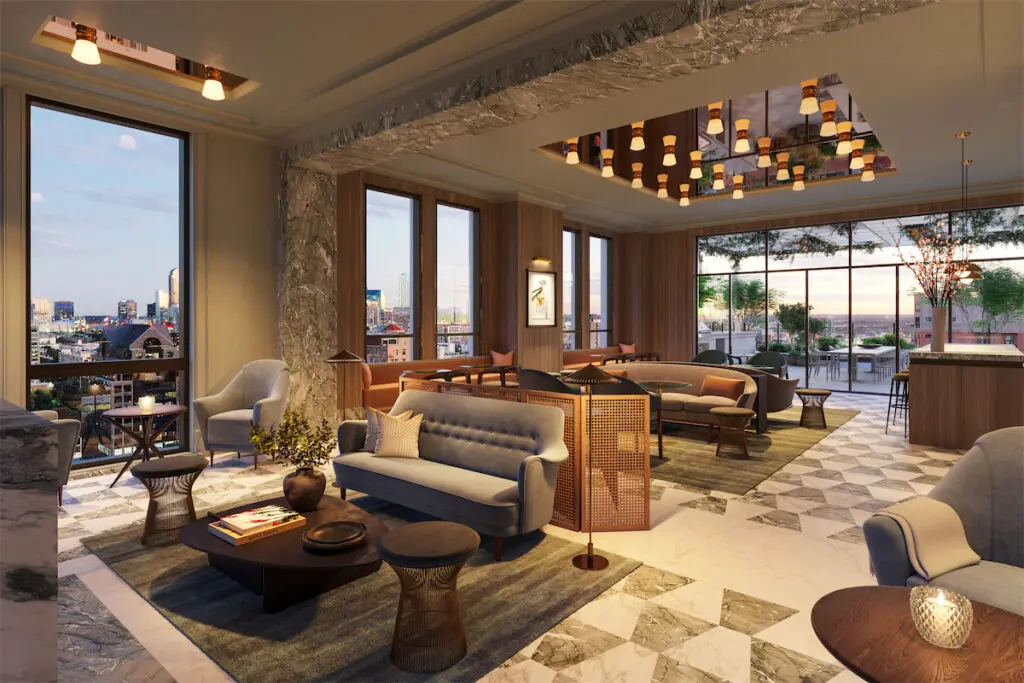 The top floor social lounge at the Rosewood Residences in Dallas. 