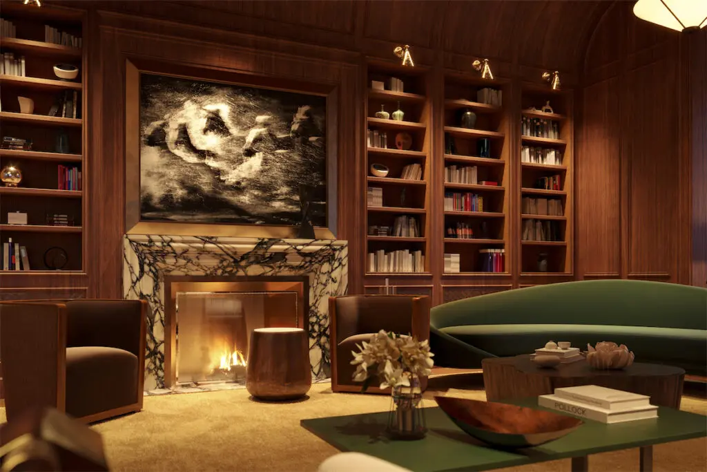 A ground floor library at the Rosewood Residences in Dallas. 