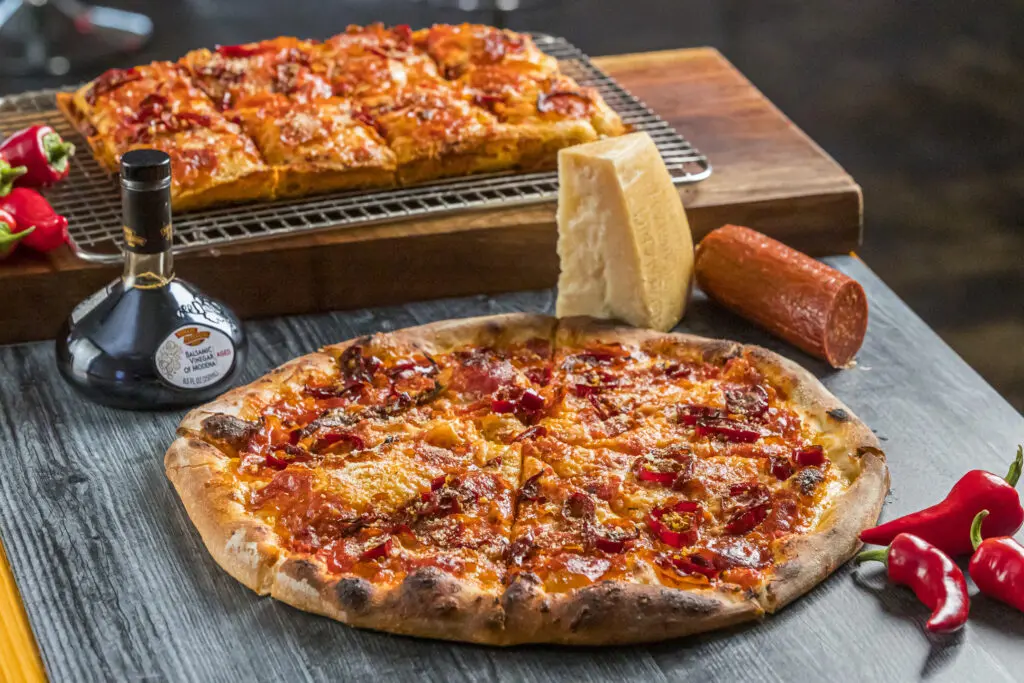 Lanny Lancarte's soppressata, chorizo and balsamic glazed Fresno pepper pizza. (Photo by Jeremy Enlow)