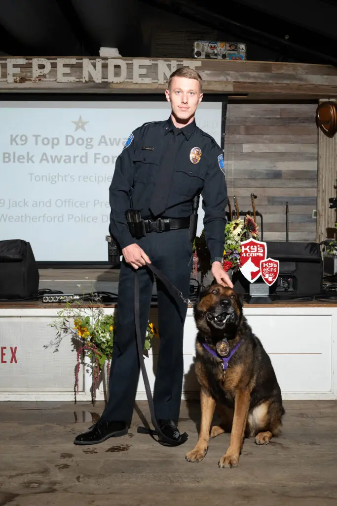 Officer Preston Harper with K9 Jack at the 13th annual K9s4COPs 'Unleashed Gala' (Photo by Daniel Ortiz)