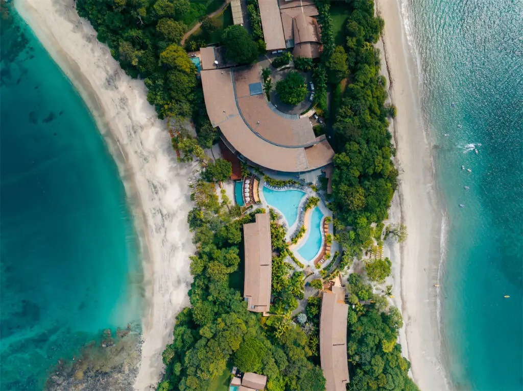 An arial view of the Four Seasons Resort Peninsula Papagayo, Costa Rica, which received its eighth consecutive Forbes Travel Guide Five Star award in 2024. 