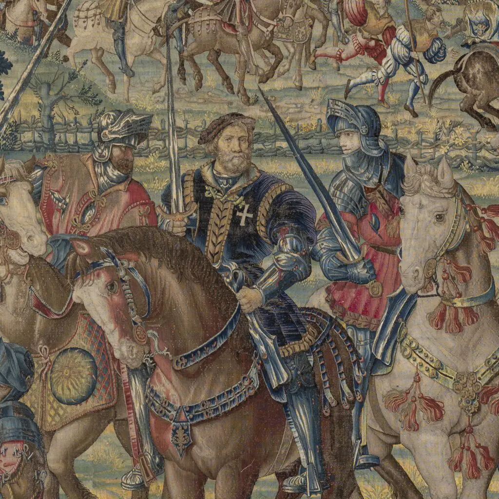 The surrender of King Francis I, is part of The Battle of Pavia Tapestries debuting at The Kimbell Art Museum this June.