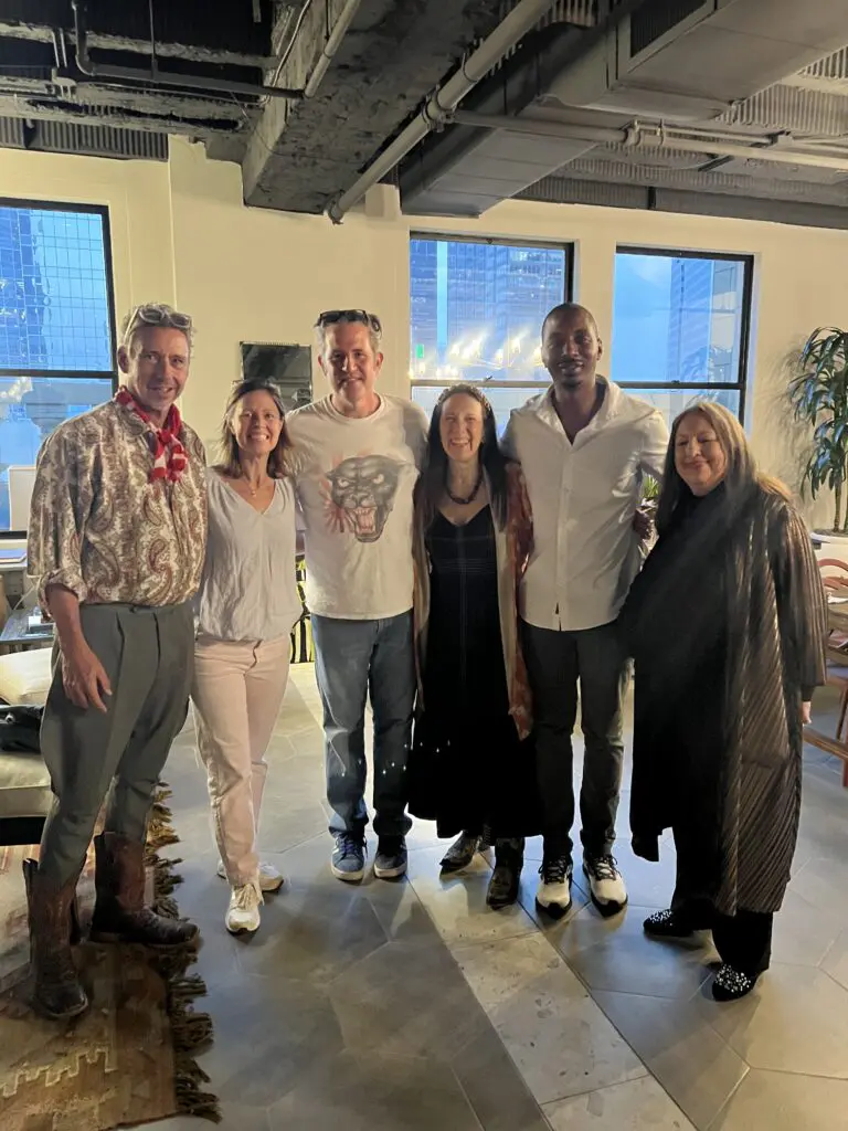 John Walker, Tara Conley & Bryan Kewley, Catherine D. Anspon, Kareem Marshall, Barbara Davis at Kaze Burning Man fundraiser at Esperson Building. (Photo by Catherine D. Anspon)