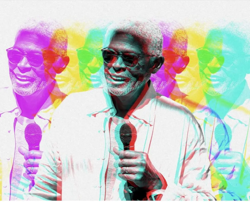 A colorful, psychedelic portrait of artist Floyd Newsum. Newsum taught art for almost five decades at the University of Houston-Downtown and was a co-founder of Project Row Houses in Houston’s Third Ward neighborhood. (Courtesy Project Row Houses)