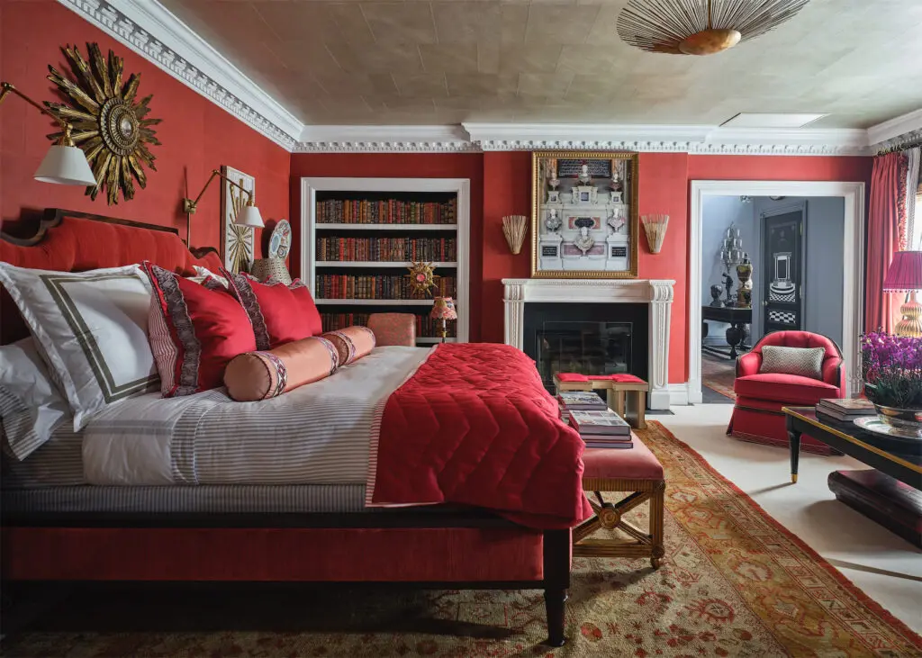 A Chambre Rouge designed by Alexa Hampton for Mark Hampton for the 2021 Kips Bay Decorator Show House Dallas. (Photo by Stephen Karlisch)
