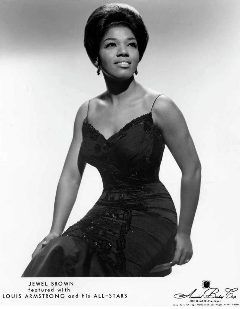 Jewel Brown in a promotional photo for one of Louis Armstrong's tours. (Photo by Jack Bradley)