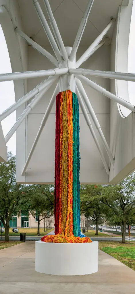 A new volume examines international sensation Sheila Hicks' vivid thread sculptures including, "The Questioning Column," at the Moody Center for the Arts, Rice University, Houston, 2021. (Photo from "Artists and the Rothko Chapel")