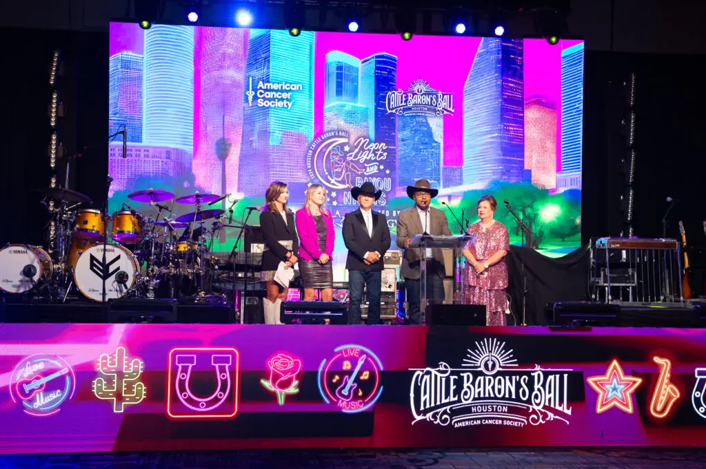 Jenny Todd, Janette Marx, Stephen M. Toups, Dr. Anish Meerasahib, Robin Klaes rock at the Houston Cattle Baron's Ball. (Photo by Jacob Power)