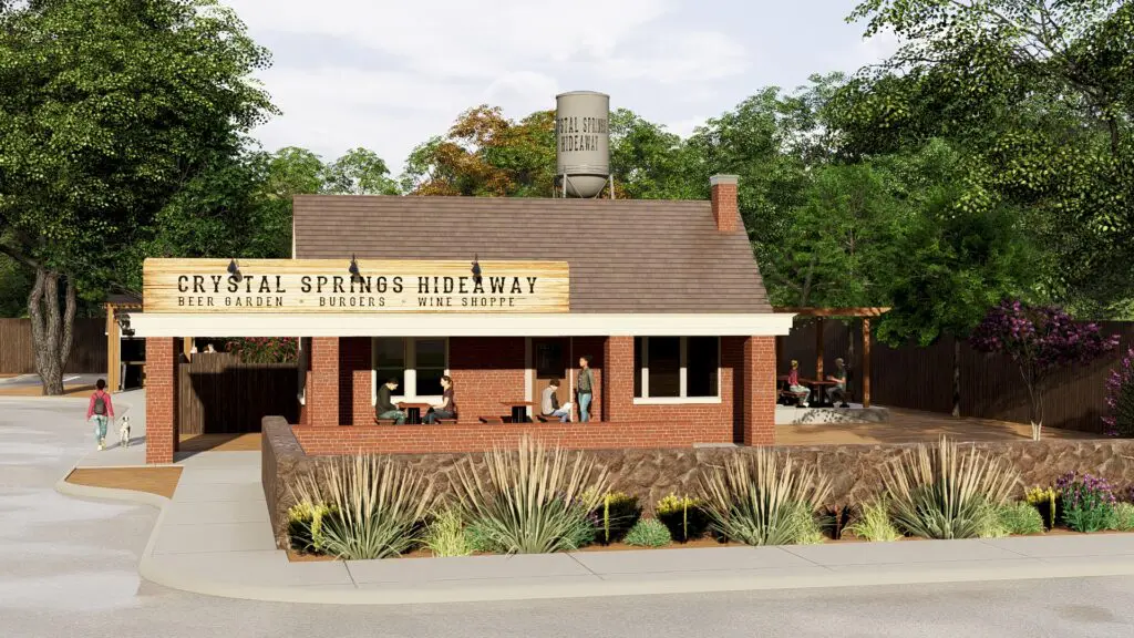 Crystal Springs Hideaway will have a beer garden, Big Kat Burgers, and a wine and cheese shoppe under one roof.