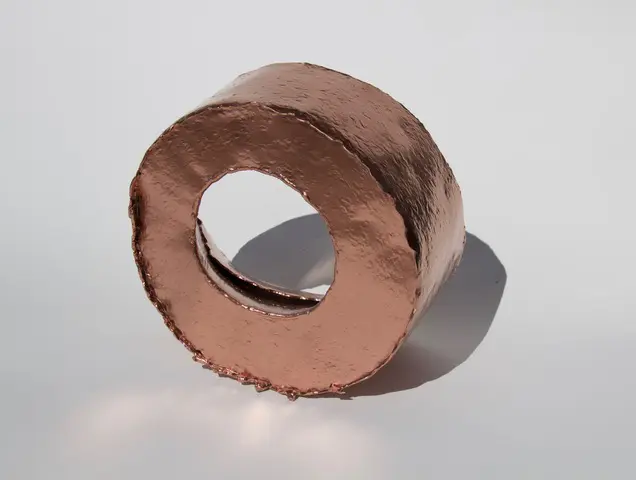 Tara Conley's "Take Aim," 2024, bends aluminum to create a captivating, fluid sculpture, showcasing at ELLIO Fine Art. 