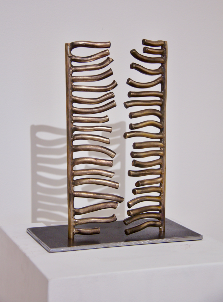 Tara Conley's steel-and-cast bronze sculpture "And One Day, We Won't," 2024, is on view at ELLIO Fine Art.