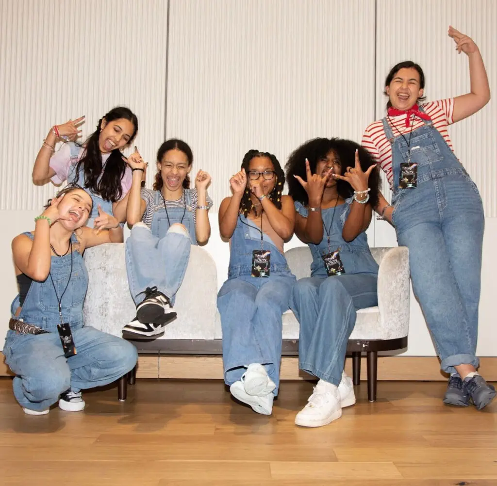 Cristina Perez-Ruiz, Bella Kalra, Amaya Newsome, Samiyah Green, Mya Skelton, Adriana Winkelmayer celebrate their big win at international poetry competition Brave New Voices (Photo by Lawrence DeLeon)