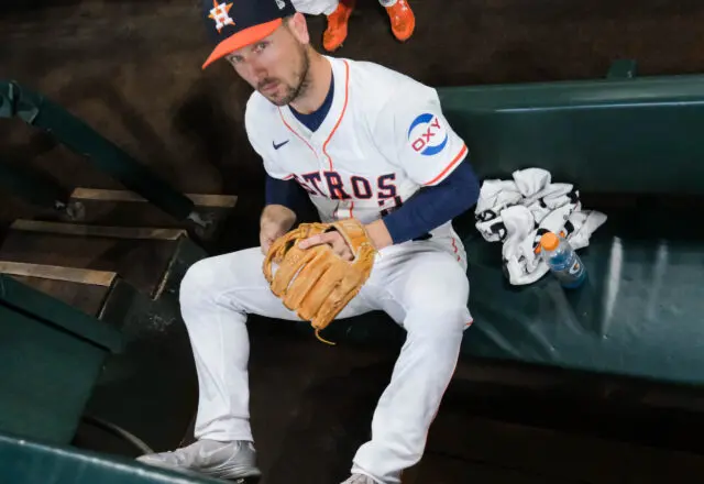Alex Bregman likely played his last game ever as a Houston Astro. Even if Jose Altuve does not want to believe it. (Photo by F.Carter Smith)
