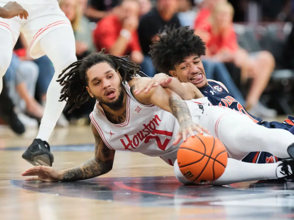 University of Houston guard Emanuel Sharp is never afraid to throw his body around. (Photo by F. Carter Smith)