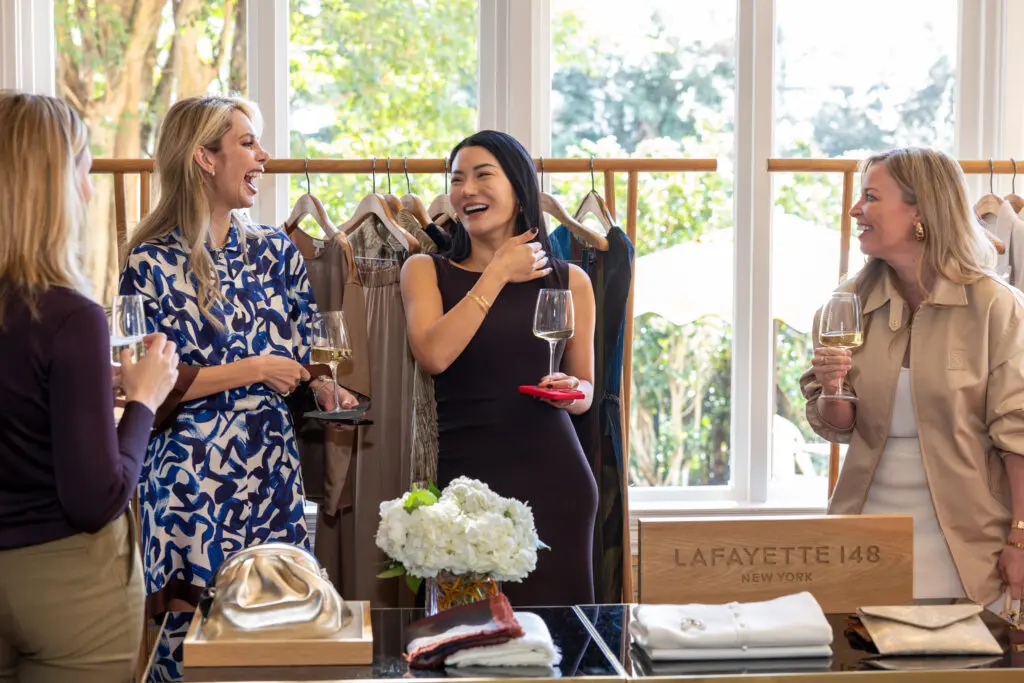 Lizzie Kapler, Sky Chao, Lauren Dunwoody at the intimate lunch celebrating the Lafayette 148 x Save Venice capsule collection (Photo by Jenny Antill)