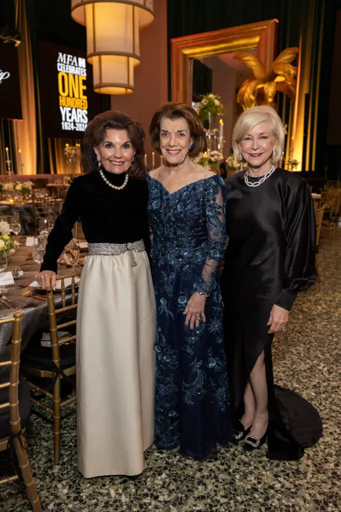 Linda McReynolds, Jeanie Kilroy Wilson, Ann Bookoout at the Museum of Fine Arts, Houston centennial celebration Grand Gala Ball. (Photo by Jenny Antill)