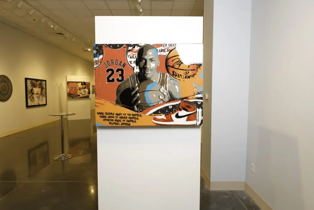 Sneha Merchant's "Michael Jordan, Art" 2023, at "Live In Color," in River Oaks District (Photo by Quy Tran)