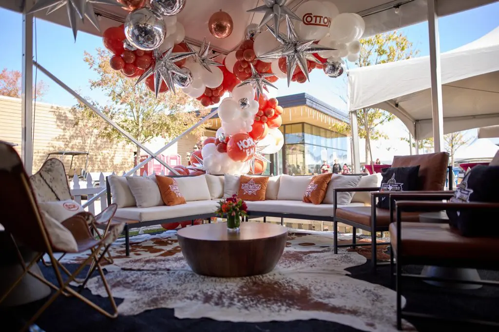 Tailgate decor more lavish than ever  at Cotton Holdings' tailgate party during the Lone Star Showdown. (Photo courtesy of Cotton Holdings) 