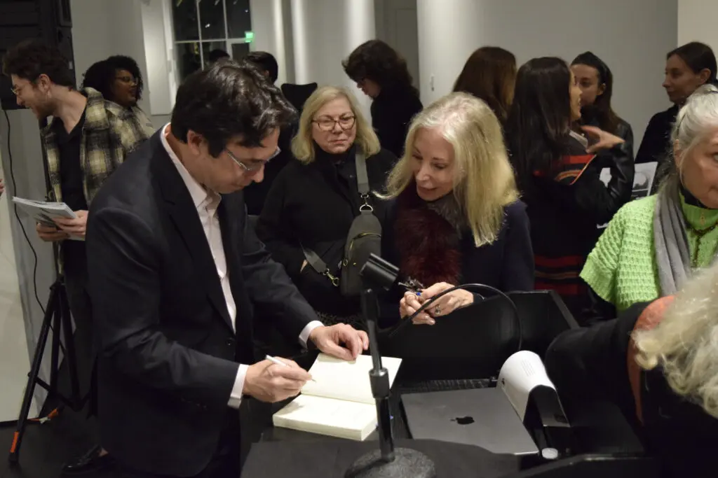 "Time's Echo" author Jeremy Eichler and Adrienne Jones at the book signing following the program, "Time's Echo," at the Menil Collection (Photo by Elizabeth Queen)