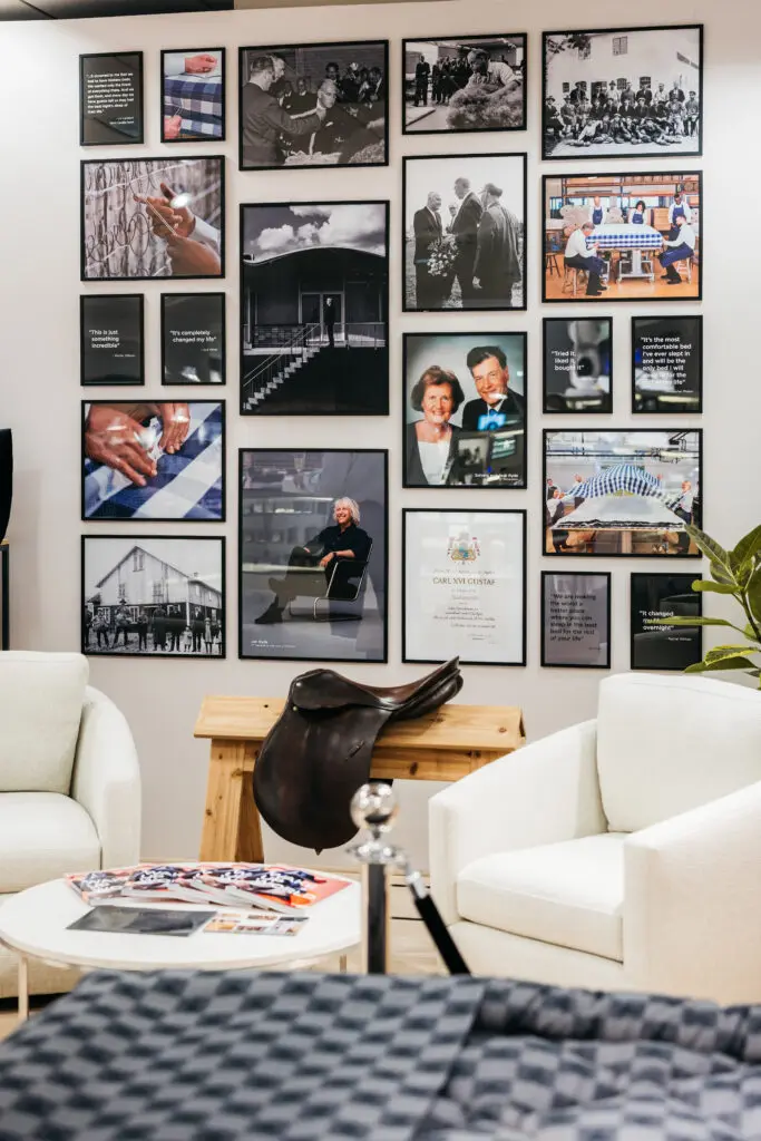 Check out the Hästens Heritage Wall when visiting the pop-up. (Photo by Chase Hall)