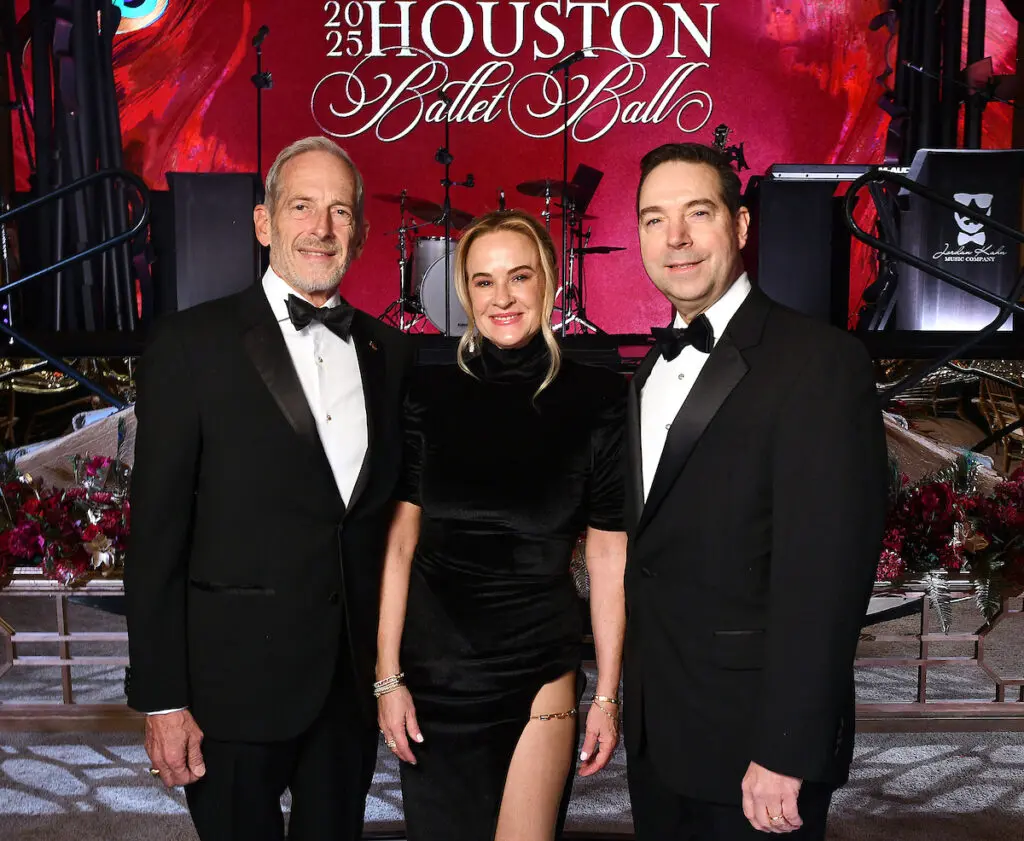 Edward & Deborah Koehler, Jim Nelson at the 2025 Houston Ballet Ball at the Wortham Theater Center. (Photo by Dave Rossman) 