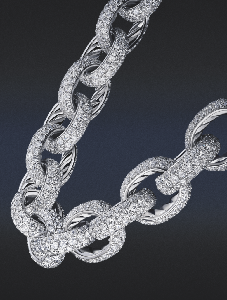 High Jewelry unique piece, pavé-set diamond Oval Link necklace, 2023. (Photo by Haw Lin)