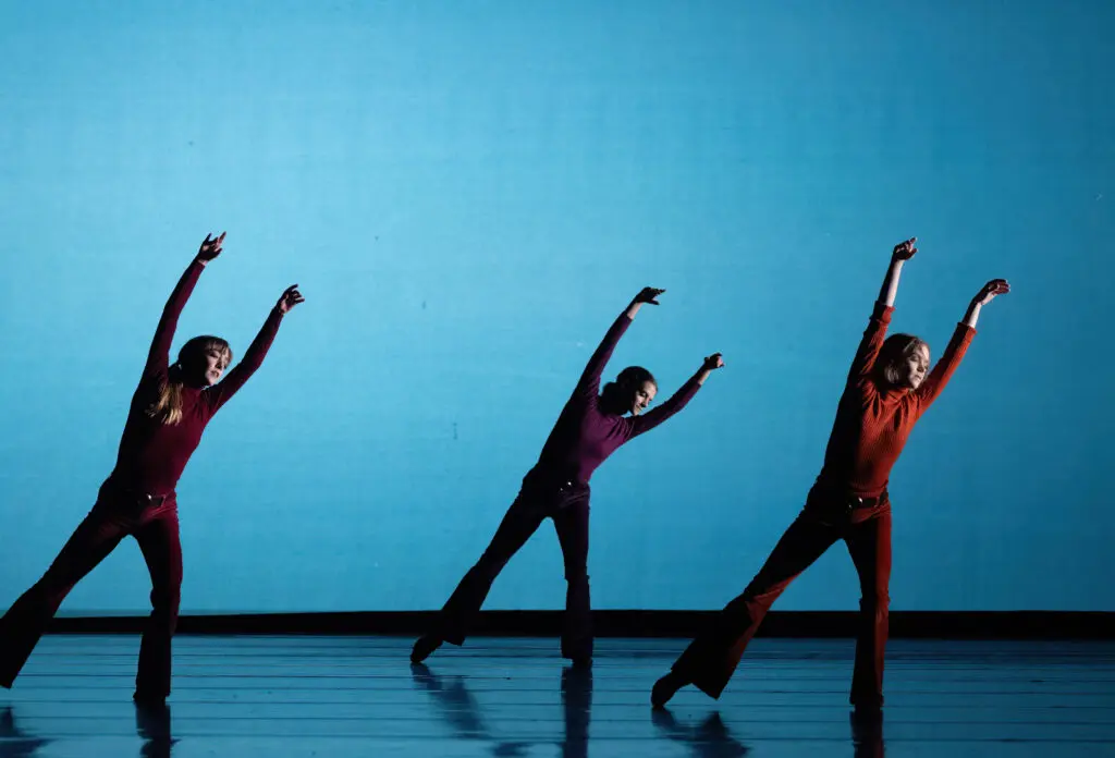 Houston Ballet soloists Bridget Allinson-Kuhns and Jacquelyn Long with demi soloist Natalie Varnum in Stanton Welch’s "Sparrow" (Photo by Amitava Sarkar. Courtesy Houston Ballet.)