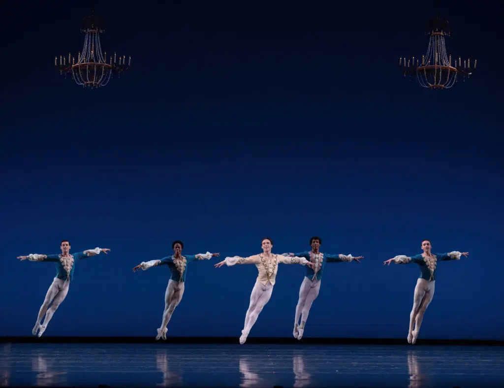 Houston Ballet principal Connor Walsh and artists of Houston Ballet in "Theme and Variations" (© The George Balanchine Trust. Photo by Amitava Sarkar. Courtesy Houston Ballet.)