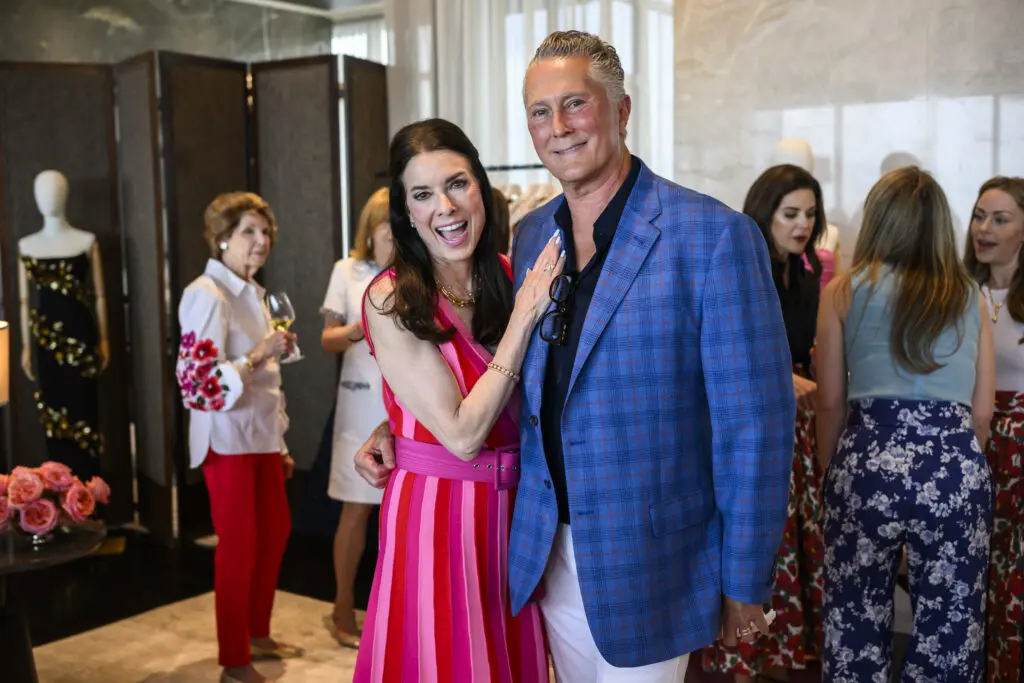 Karen Payne, Greg Fourticq at the Carolina Herrera cocktail event in the penthouse suite at The Post Oak Hotel (Photo by Michelle Watson, CatchLightGroup.com)