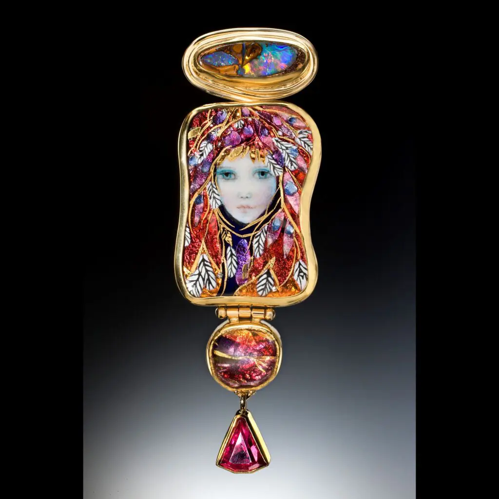 Mona and Alex Szabados create unique jewelry in a collaboration of goldsmithing and enamel work. (Photo courtesy of Mona Enamels)