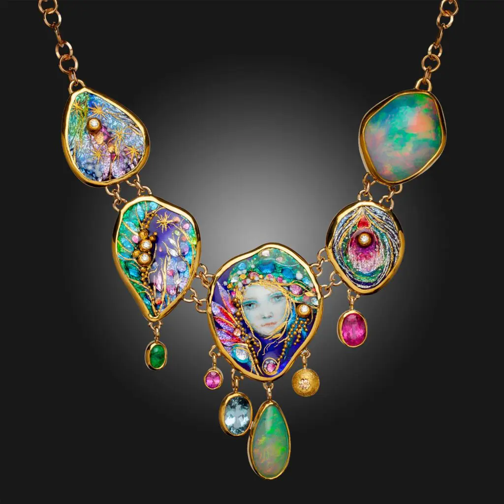Enameling and goldsmithing are combined to create stunning works of art in jewelry. (Photo courtesy of Mona Enamels)