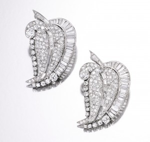 From the Collection of Estée Lauder, Sold to benefit the Alzheimer’s Drug Discovery Foundation® Pair of Platinum and Diamond Clip-Brooches, circa 1935.