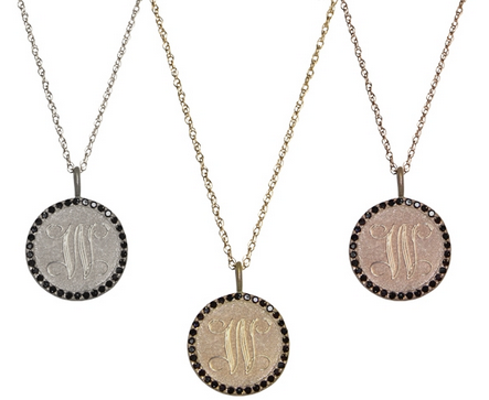 Monogram Disc Pendant with Black Diamond Bezel.