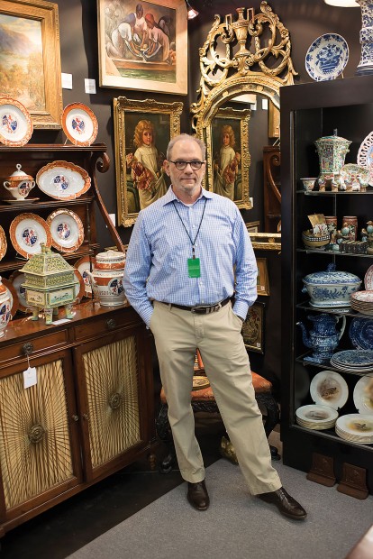 David Lackey in his booth at the 2014 Houston Antiques + Art + Design Show.