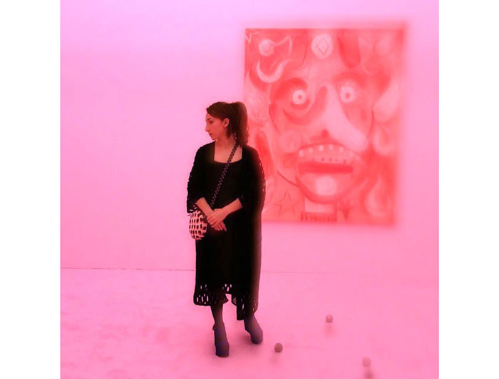 Barrera checks out "Night Cage" by Brian Kokoska and Chloe Seibert at Johannes Vogt. Photo Jon Hopson. 