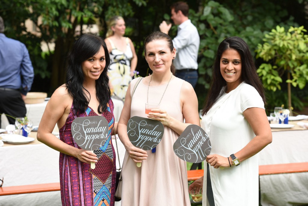 Cindy Pham, Slava Tomic, and Ila Sodhani before dinner.