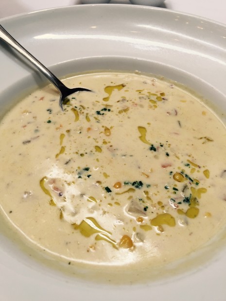 Summer flavors: Cream, corn, potatoes, olive oil, and a touch of meat.